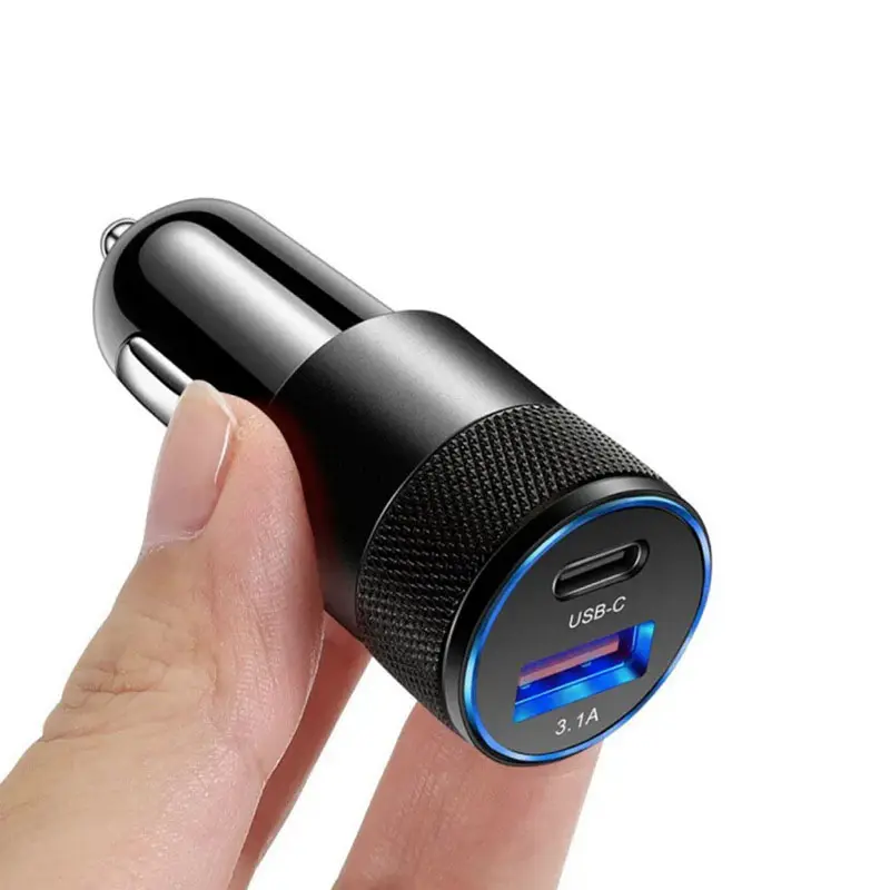 Dual Port Metal PD 38W 15W USB C Car Charger Fast Charging USB Type-C Power Phone Car Adapter For iPhone 15 Android