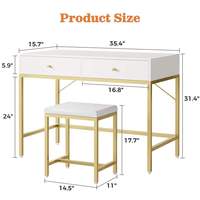 Vente en gros de coiffeuse moderne blanche et dorée avec 2 tiroirs, table de maquillage en bois pour chambre à coucher