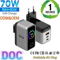 Cargador Rápido Plegable de 70w 65w Gan 30w con Enchufe Europeo, Cargador USB-C para Móvil con Pantalla, Cargadores Rápidos para Teléfono Tipo C al por Mayor
