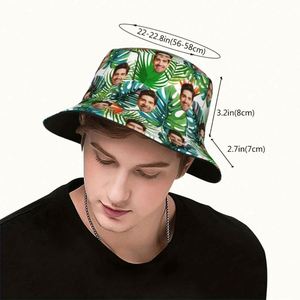 Custom Hawaiian Tropical <b>Leaves</b> Bucket Hat for Men & Women Hand-Drawn White Background Fisherman Cap for Daily Wear - Product Image 2