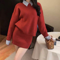 Ensemble de pulls décontractés de taille libre pour femmes Automne Nouvelle arrivée Top et mini jupe Motif solide Tissu de tricot respirant Coupe ample