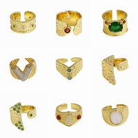 Mode Rétro Luxe Anneau Personnalité Pierres Précieuses Anneau Zircone Antique Réglable Cuivre Anneau pour les Femmes