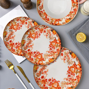 ชุดจานชามลายดอกไม้สีแดงจานลายดอกไม้สุดหรูเครื่องใช้สำหรับงานเลี้ยงและงานเลี้ยง - Product Image 2