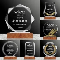 Plaques de récompense personnalisées haut de gamme, trophées créatifs en verre cristal avec médailles en bois et en argent, autorisation requise