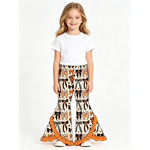 Pantalones de campana con volantes para niñas, diseño de calabaza personalizado, venta al por mayor, moda de otoño, ropa de Halloween de fábrica para boutique - Product Image 5