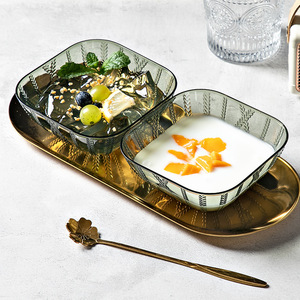 Green Glass Bowls Set With Leaf Pattern For Fruit Snack Dessert Serving Party Use - Product Image 4
