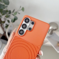 Coque rigide en PC effet givré en cuir PU Litchi à motif ondulations d'eau pour Samsung Galaxy S23 S24 S25 S26 Ultra avec recharge sans fil et couverture magnétique