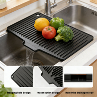 Tapis de séchage en silicone pour cuisine, égouttoir en silicone pour bols et vaisselle, support isolant incliné pour vaisselle, planche de drainage rayée