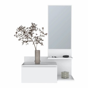 Table de toilette murale en MDF de style nordique avec tiroir pour couloir, studio, coiffeuse blanche avec étagères pour adultes - Product Image 5
