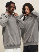 Toptan Günlük Bol Kesim Amerikan Sokak Giyim Tarzı 450gsm Ağır Kumaş %100 Pamuk Yıkanmış Eskitme Görünümlü Kapüşonlu Sweatshirt