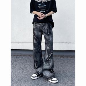 Pantalones Vaqueros para Hombre, Diseño Retro Americano 2025, Teñidos con Cera, Lavado Desgastado, Corte Holgado, Estilo Micro Acampanado, Nicho Urbano - Product Image 1