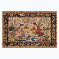 Tapis en velours synthétique pour la maison, motif art persan, deux figures avec étang à cygnes et bordure florale