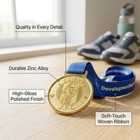 Medaglie Sportive Personalizzate per Bambini in Lega di Zinco Placcata Oro, Base Opaca con Rilievo per Competizioni Giovanili e Sport Scolastici