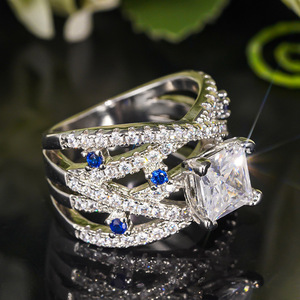 Anello Quadrato con Gemma Blu per Donne, Gioiello da Dito di Lusso alla Moda - Product Image 3
