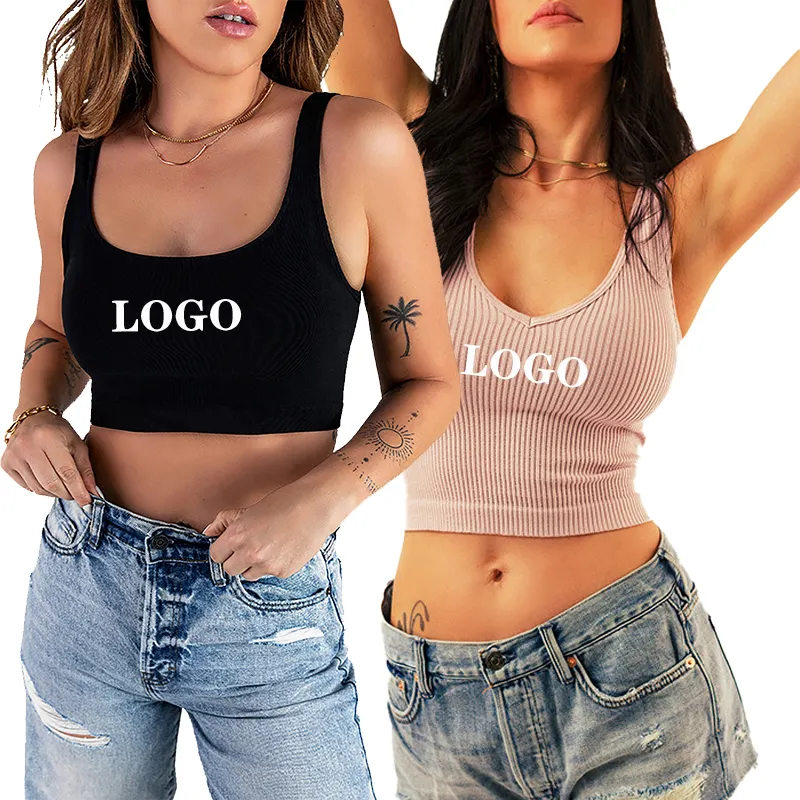 T-shirt sans manches pour femme, Logo personnalisé, tissu côtelé et Sexy, en coton Racerback, vente en gros, été
