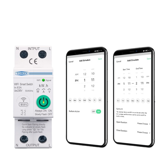 TOMZN 2P 63A WIFI Smart Switch Smartlife Energy Meter Kwh Metering Monitoring Circuit Breaker Timer Relay MCB TUYA