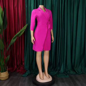 D340 Nieuwe Collectie Carrièrejurken Casual Dames Driekwart Mouw V-Hals Geplooide Blazerjurk Elegante Dames Kantoorjurken - Product Image 4