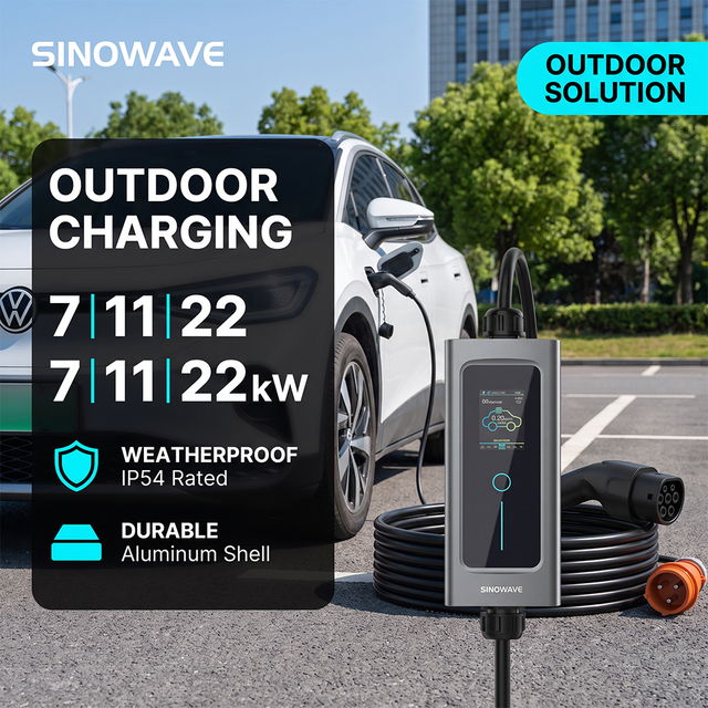 TUV Approved Mobile EV Charger 7kW 11kW 22kW Type 2 OCPP WiFi APP Adjustable OEM Electric Cars Charger