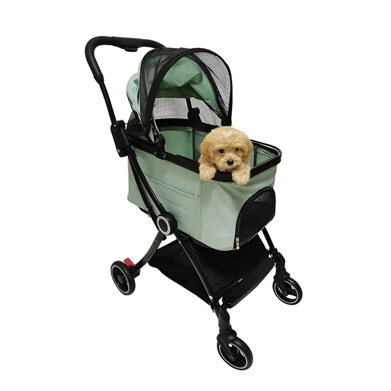 Stroller Anjing Ganda 4 Roda Portabel, Stroller Hewan Peliharaan Anjing Kecil, Kereta Bayi Ringan untuk Dijual