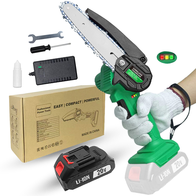 Mini Cordless Chainsaw with 20V Li-ion Battery 150mm/6in Industrial DIY Grade for Wood Sawing