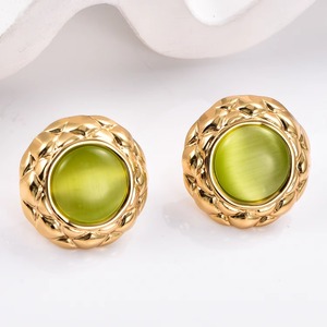 Pendientes redondos de acero inoxidable vintage franceses con piedra ovalada para mujer, delicados y lujosos, que no se desvanecen, regalo de joyería para mujer - Product Image 2