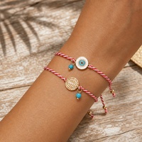 Pulsera Go2boho con cordón de nailon trenzado rojo y blanco, cuentas de turquesa y baño de oro de 18 quilates, joyería bohemia para regalo.