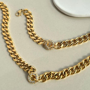 Dazan Новый Ins 18k позолоченный нержавеющая сталь потускнение без якоря декоративный кулон 11 мм кубинский браслет-цепочка ожерелье для женщин - Product Image 5