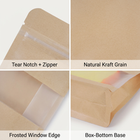 Sachet refermable en papier kraft biodégradable avec fenêtre transparente, impression personnalisée, emballage alimentaire pour snacks, thé, noix