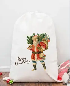 أكياس عيد الميلاد سانتا كيس التسامي الأبيض فارغة التسامي حقيبة عيد الميلاد الرباط التسامي