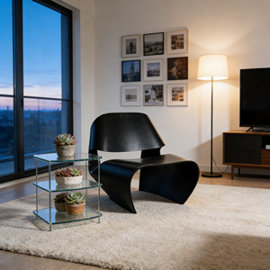 Silla de Ocio Minimalista de una Pieza - Asiento con Acabado Liso Negro para Decoración Moderna del Hogar - Product Image 5