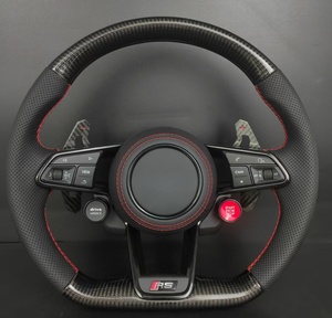 <span class=keywords><strong>Volante</strong></span> de Coche Personalizado de Fibra de Carbono y Cuero Perforado con Costuras Rojas y Botón de Encendido/Apagado para Audi Serie A4/A6/A3/Q/R/S - Product Image 1