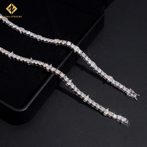 Moissanite <b>Statement</b> <b>Necklace</b> 925 Silver Rhodium Plated Round Brilliant Cut GRA Certified Unisex Pear Cut Luxury Strand <b>Necklace</b> - Product Image 3