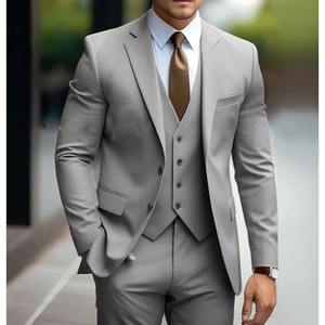 Venta al por mayor <span class=keywords><strong>de</strong></span> los hombres <span class=keywords><strong>de</strong></span> color caqui Slim Fit Suit Blazer <span class=keywords><strong>de</strong></span> un solo pecho solapa plana cremallera Fly Formal <span class=keywords><strong>chaqueta</strong></span> chaleco 3PCS Peinado Trajes - Product Image 2