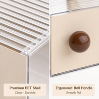 Organisateur de bureau à tiroir unique en PET transparent, boîte de rangement empilable A4, dessus côtelé crème, pour vanité et bureau, OEM ODM