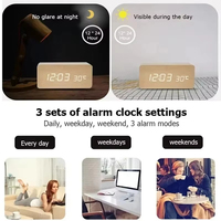 Jam Alarm Digital LED kayu, proyeksi gerakan elektronik dengan tampilan suhu untuk dekorasi meja kamar tidur
