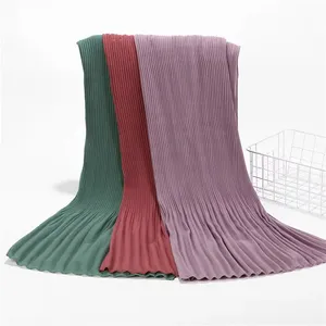 Yomo Muslim Chiffon Long Pleated Scarf Women Bubble Crinkle Wrinkled Scarves Head Shawls Wrap Female Solid Neck Cover