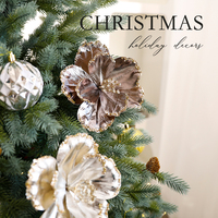 Fleurs artificielles de luxe uniques pour les décorations de mariage ou d'arbre de Noël, fleurs faites à la main de haute qualité en gris, blanc et champagne