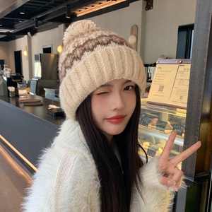 <span class=keywords><strong>Bonnet</strong></span> d'hiver vintage côtelé pour <span class=keywords><strong>femme</strong></span>, en tricot jacquard torsadé épais, avec <span class=keywords><strong>pompon</strong></span> boutonné, en Spandex/Coton, doux et chaud - Product Image 2