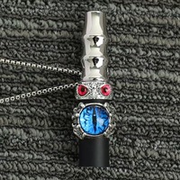 Collier pendentif crâne en métal Alpha-H pour hommes, design miroir anti-stress avec porte-cigarette, style européen-américain