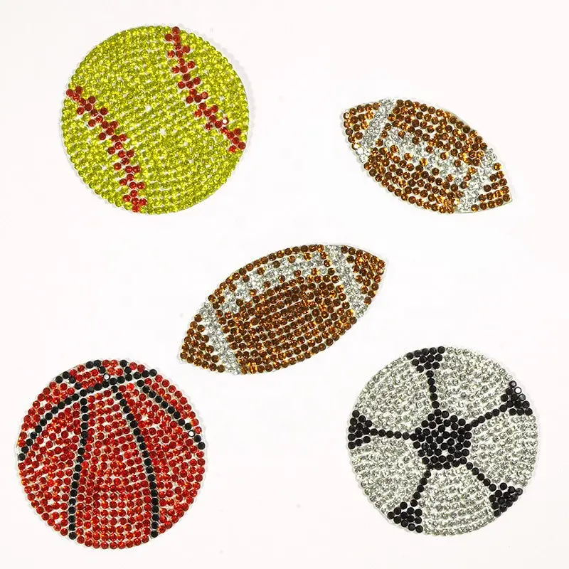 Cuentas de diamantes de imitación de cristal para transferencia térmica, parche con motivo de pelota de fútbol y baloncesto, novedad, gran oferta