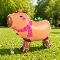 Ballon en aluminium BLN Capybara marchant sur roues, autoportant, motif dessin animé, en Mylar, pour fête d'anniversaire d'enfants, accessoire photo animal de compagnie