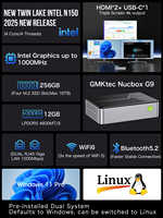 GMKtec G9 Intel N150 Mini PC portable 12GB LPDDR5 64GB Emmc avec M.2 2280 Slot * 4 Ordinateur hôte Win 11 Pro & Linux OS PC de bureau