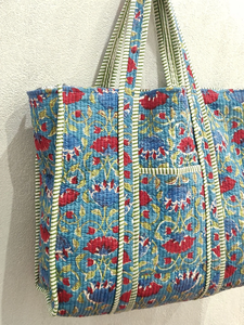 Block Print <b>Quilted</b> <b>Tote</b> <b>Bag</b> Indian Cotton Beach <b>Bag</b> Reusable Large Shoulder Shopper Handmade Eco Friendly Fabric Carryall - Product Image 4