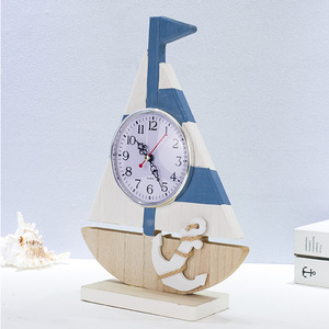 Wooden Sailboat Desk <b>Clock</b> With Anchor Design Silent Non Ticking Mediterranean Style For Bedroom Living Room Decor - Product Image 1