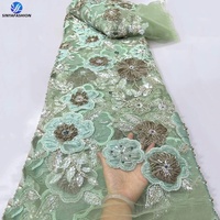 Dentelle africaine Sinya 3D appliquée, 5 yards, vente chaude, avec sequins, cristaux et diamants brodés, tissu de dentelle perlée de luxe pour robe de soirée