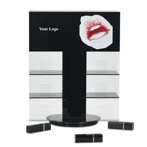 Penyimpanan kosmetik lipstik Perspex, kustom berputar bingkai tampilan empat sisi display berdiri rak pemegang Organiser