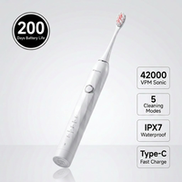 Brosse à dents électrique sonique 42000VPM, 200 jours d'autonomie, 5 modes, étanche IPX7, rechargeable par Type-C, blanchissante, pour adultes