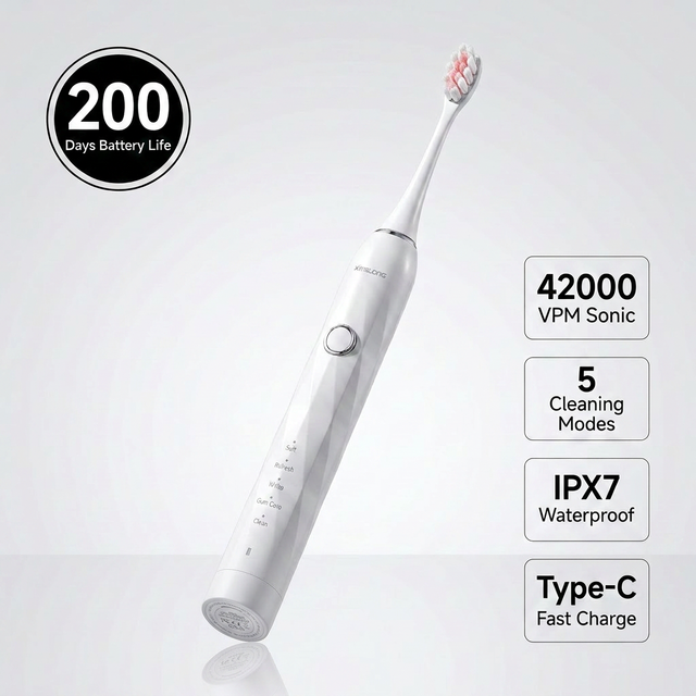 Sonic Electric Toothbrush 42000VPM 200 Days Battery 5 Modes IPX7 Waterproof Rechargeable Type-C Whitening Adult Toothbrush