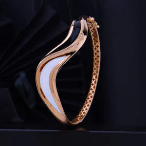 Luxury <b>Gold</b> Plated Enamel Bangle <b>Bracelet</b> for Women Stylish Wave Design in <b>Black</b> <b>and</b> White Fashion Jewelry Gift for Girls - Product Image 1