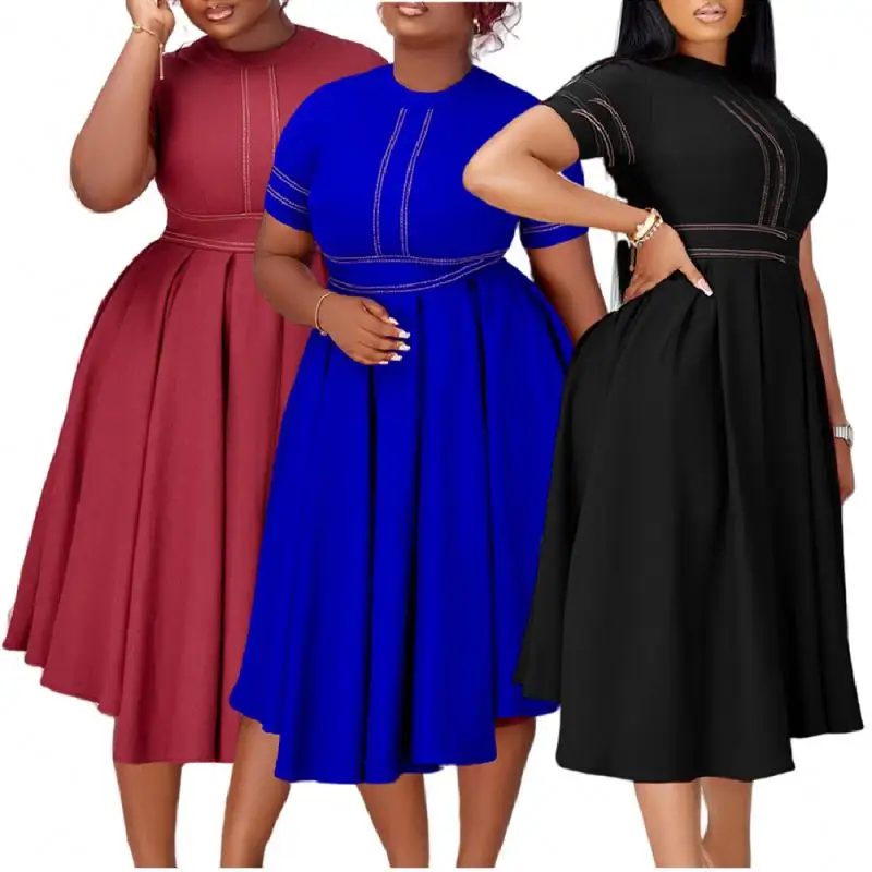 Últimas Design Verão Vestidos 2023 Mulheres Senhora Elegante A linha de Manga Curta Senhoras Escritório Vestido Africano Vestidos Para As Mulheres Roupas